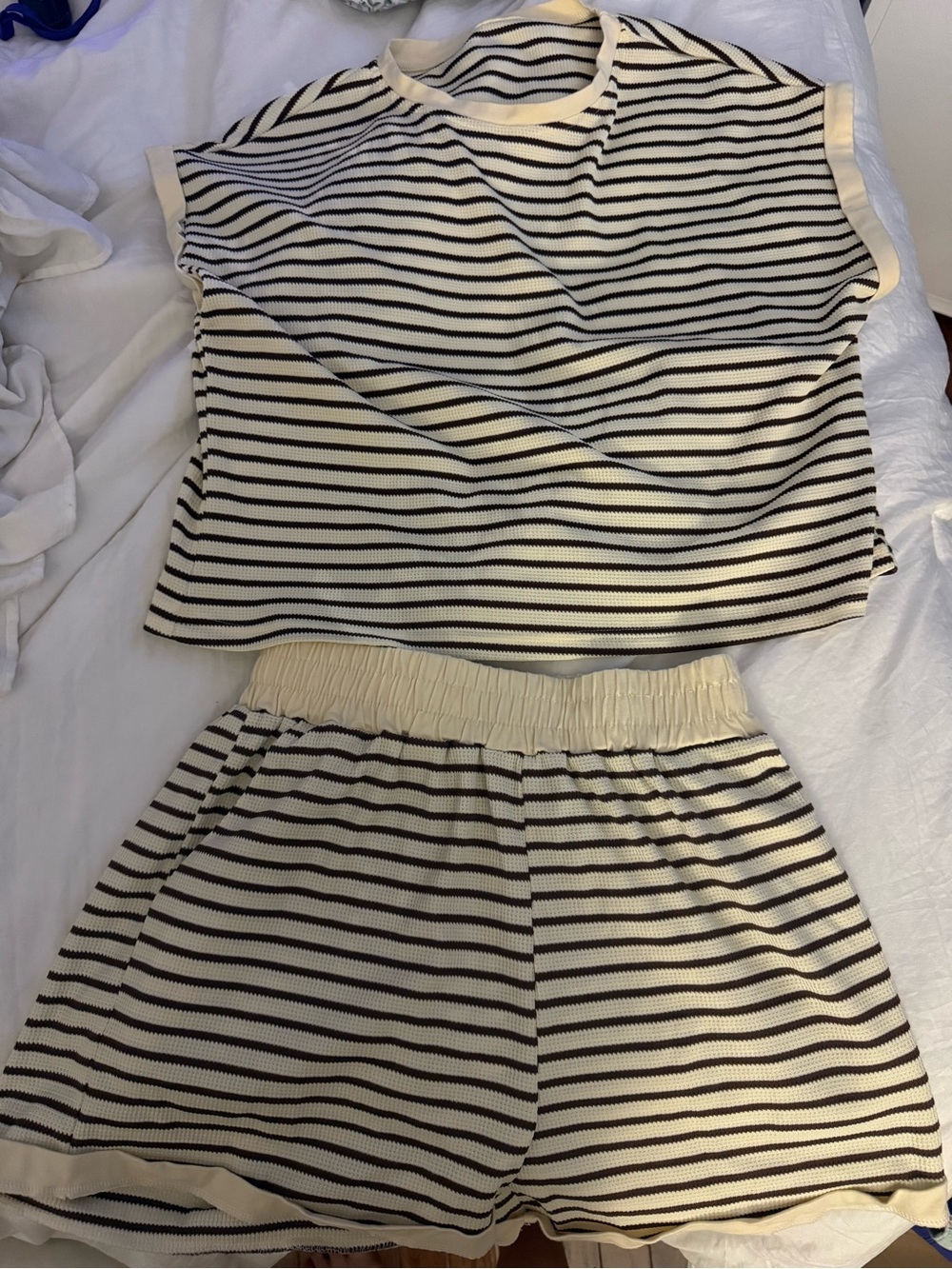 SHEIN Cream & Black Striped Knit Two-Piece Pajama Set